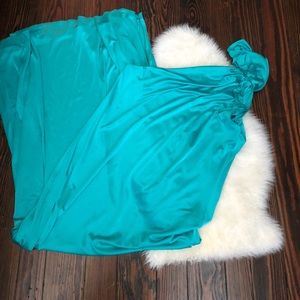 Halston Heritage- teal one shoulder gown